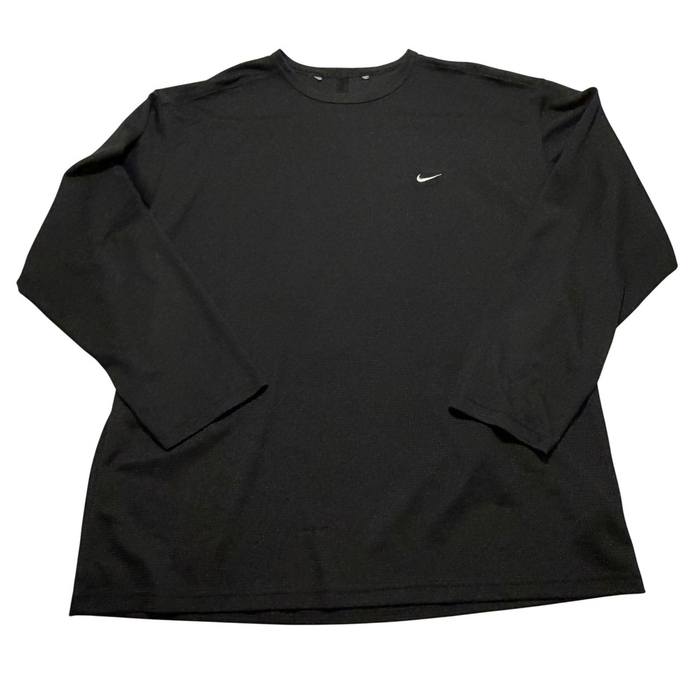 Nike Mens Long Sleeve Performance Grid Texture Shirt Black Swoosh Logo XL